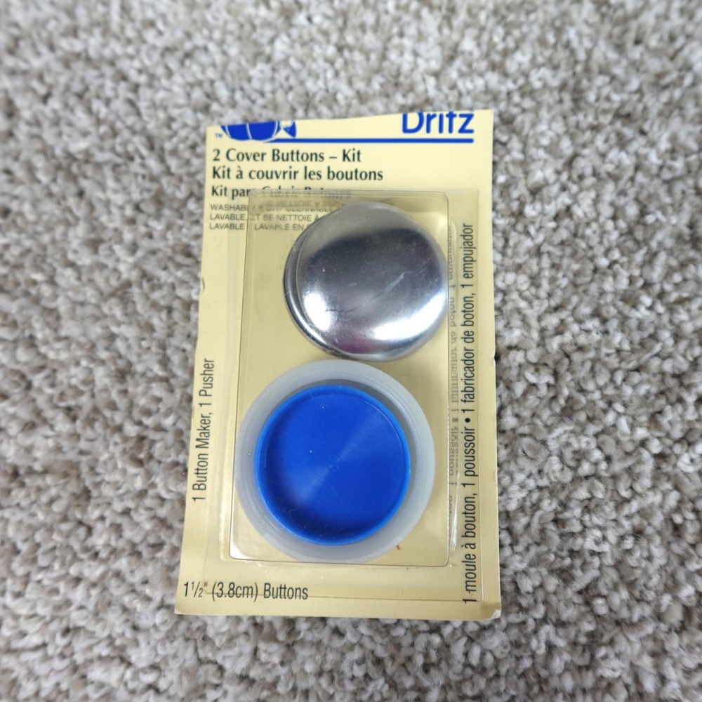 Vintage Dritz Cover Buttons Kit 1.5 inch 3.8cm 2 Buttons with Tools 1998 USA